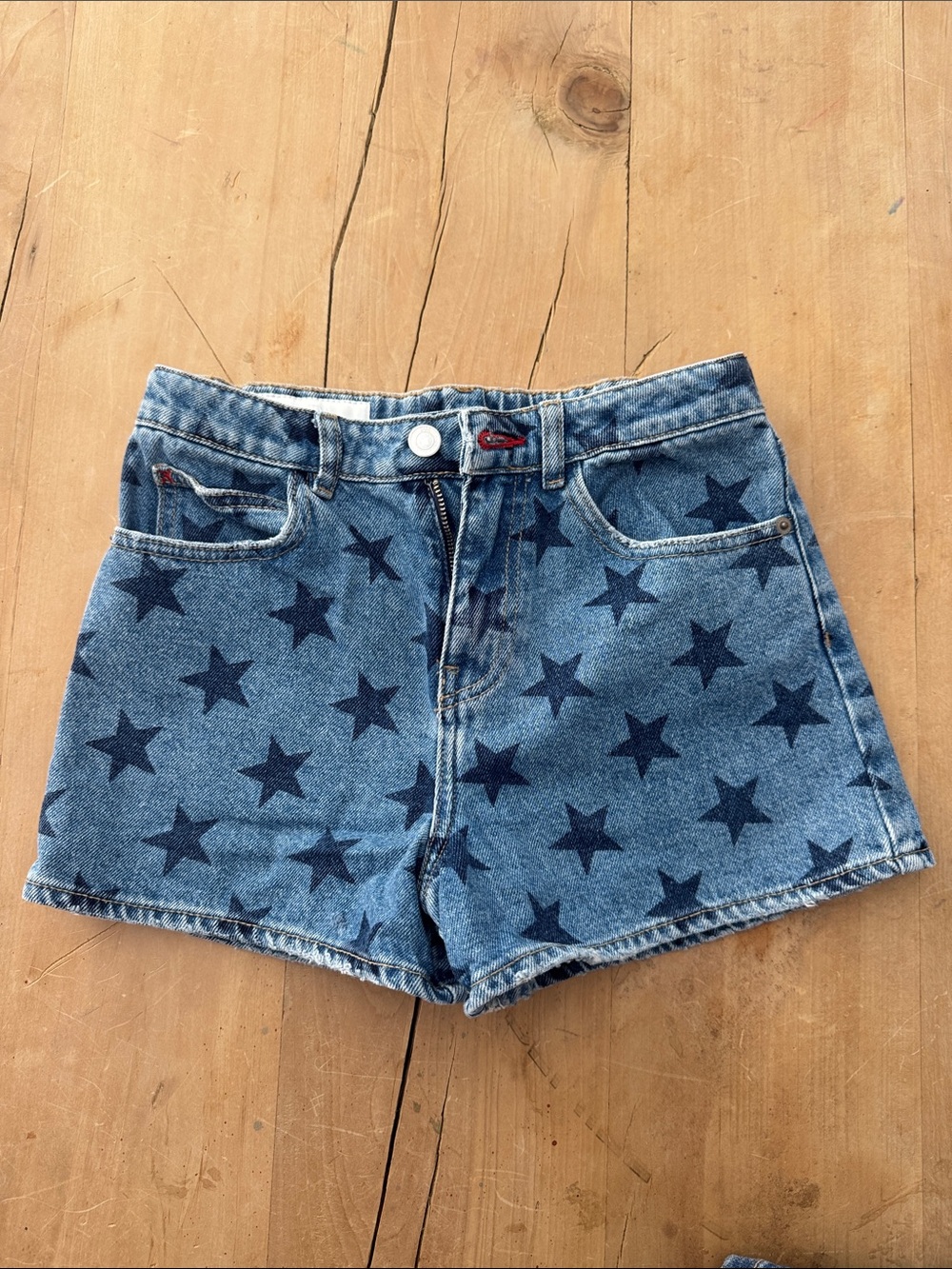 Zara Blue Denim Star-Print Shorts